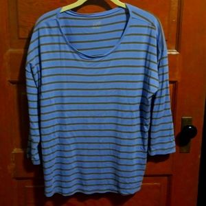 J Jill large women's blue black striped three quarter length sleeve shirt
